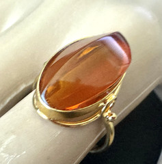 Vintage, 875 Silver Stamped, Vermeil, Russian Baltic Amber Ring, Size 7.75.