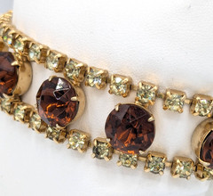 Vintage Cognac Brown Yellow Rhinestone Link Bracelet MCM Glass Crystals 7″