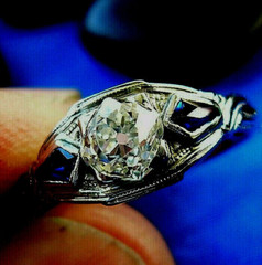 Original EARTH MINED DIAMOND Deco Engagement Ring Solid 18K WHITE GOLD Solitare