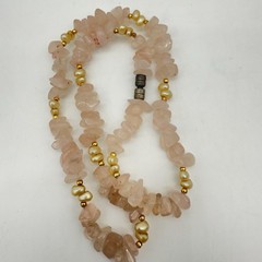 Vtg Rose Quartz Necklace Cluster Faux Glass Pearls Barrel Closure Estate