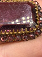 Vintage Rhinestone Brooch Gold Tone Purple READ