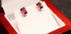 Fashion Jewlery New Rhodolite crystal Earrings “Red” Emerald cut 14k