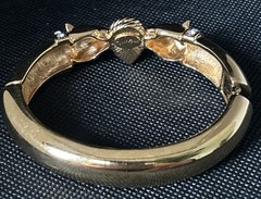 Jackie Collins Goldtone Panther Hinged Bangle Bracelet w/ Bezel Set Rhinestones
