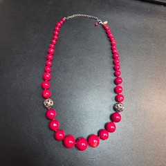 Graduated Natural Dyed Coral w Sterling Beaded Necklace
