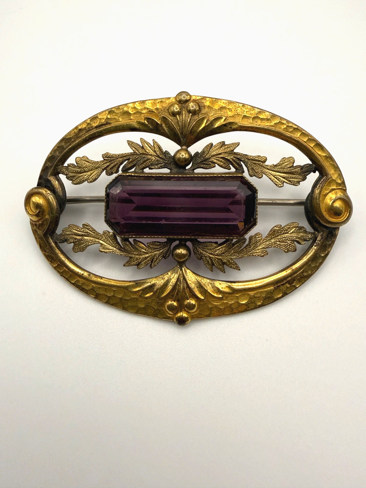 Vintage Sash Pin Brooch Purple Stone Gold Tone Signed George L Paine GLP