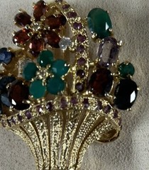 Gold Plated Multi Gem Flower Basket Brooch