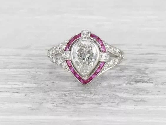 Vintage Edwardian Style LabCreated Diamond ArtNouveau Engagement 14K GoldFN Ring
