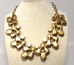 J. CREW Gold Tone Amber & Smoky Gray Jewel Box Cluster Statement Necklace