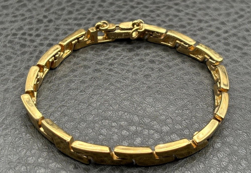 VINTAGE Monet 80s 6MM Geometric Link Gold Tone Bracelet 7” READ