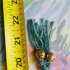 Vintage Beaded Lariat Necklace and Rhinestone Earrings Blue Green Turquoise