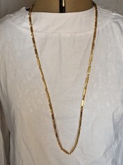 Signed Monet Bar Panel Link Chain Necklace Gold Plated Retro 70s Ex Long 36 In
