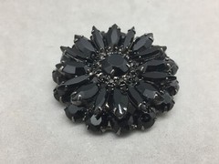 Laguna Jet Black Faceted Glass Bead Necklace Set Bracelet Rhinestone Brooch Pin