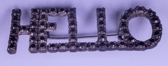 Vintage Rhinestone “HELLO” Word Brooch Pin Silver Tone 45mm Letter Jewelry