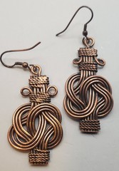 4 Pr. Vtg COPPER Artisian Earrings: Buddha Knot, Basket, Pink & Purple Enamel