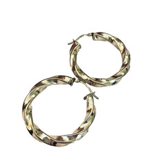 925 Sterling Silver Twisted Rope Hoop Pierce Earrings 1 1/4″ 8.74 Gram Italy