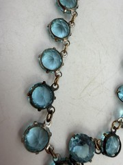 Vintage Necklace Art Deco Light Blue Round Glass Open Back Bezel 15 in PJ
