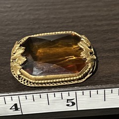 Vintage Nouveau Signed Czech Topaz Amber Glass Open Bezel Set Brooch Pin Amazing