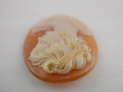 Vintage Loose Hand Carved Shell Cameo Woman with Earrings 1 Inch x 7/8 Inch Long
