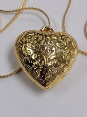 Ornate Heart Pendant 22″ Goldtone Necklace Wheat Style Chain Costume Fashion