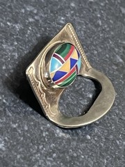Vtg Ben Chavez Multi-stone Mosaic Sterling Eyeglass Holder Pin/Brooch N/A Navajo