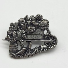 Vintage Birds And Blooms Pewter Pin Gardening