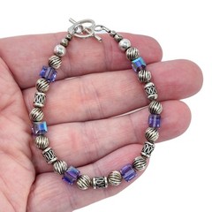 Vintage Sterling Silver 925 Iridescent Crystal Beaded Bracelet 7.5″