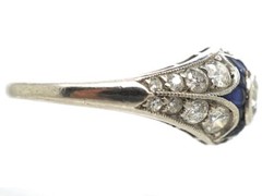 Art Deco 2CT Lab-Created Diamond &Sapphire Engagement 14K White Gold Finish Ring