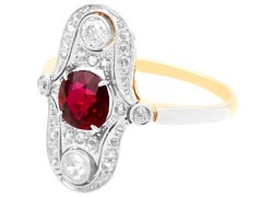 Antique Edwardian 1.18Ct Ruby and 0.66Ct Diamond, 14k Yellow Gold Dress Ring