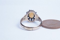 PRETTY ANTIQUE 15K GOLD OPAL & DIAMOND CLUSTER RING c1900