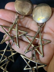 Vintage Shoulder Duster Earrings Gold Tone Open Star Link Dangles 6″ Clip On
