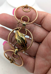 Vintage KREMENTZ Bracelet Leaf Circles Mixed Metal Copper and Gold Tone