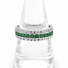14K WHITE GOLD .55CTW EMERALD & .10CTW SI2 DIAMOND HALF BAND – SIZE 7
