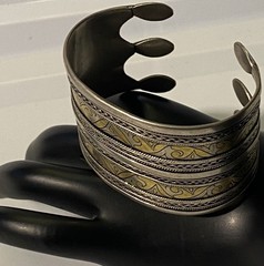 Turkmen Tekke Silver Gilt Wide Cuff Ethnic Tribal Ornate Adjustable Bracelet