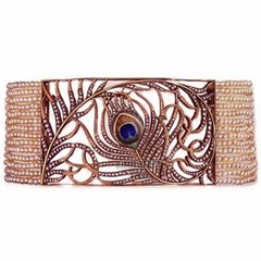 Stunning 4.51ctw Rose Cut Diamond Pearl Silver Vintage Peacock Bangle Bracelets