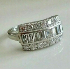 Art Deco Style Baguette Cut Lab-Created Diamond Wedding 14K White Gold FN Ring
