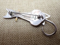 Kitty Cat Pin with a Swinging Tail Mexico 925 Sterling Silver 2-5/8″ 9.6 Grams