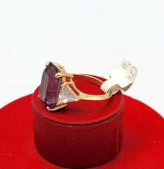 Vtg Sz 8 Ring Purple Clear Cubic Zirconia 18KGE Gold Electroplate Jewelry USA