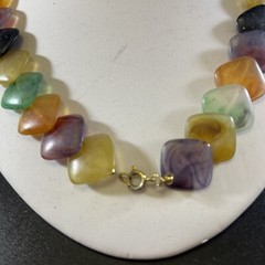 Vintage Lucite 20-Inch Necklace Square Beads Stacked Multicolored