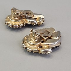 Vintage Rhinestone Clip On Earrings Climber Brown Glass Autumn Fall 1.25″