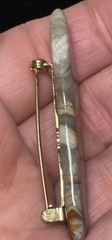 Agate Brooch Natural Stone Glossy Cream Gray Brown Tones 2 Inch