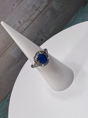 Exquisite Synthetic Blue Crystal Ring Made From Alloy Metal Plated In White K