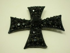 Vintage Weiss Black Maltese Cross Pendant Jet Glass Rhinestones 2″ Estate Find