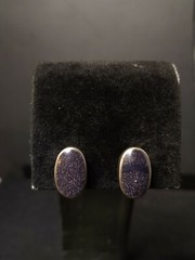 Antique Taxco Sterling Silver Purple Goldstone Gemstone Earrings .5 Inches 10…