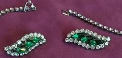 Vtg necklace costume paste faux emerald diamond EARRINGS SET jewelry