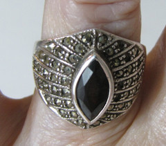 Sterling Silver Garnet Marcasite Ring Red Marquise Stone Missing Marcasites CW