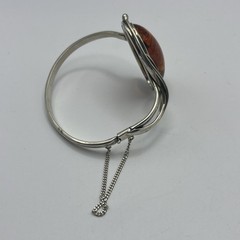 VTG Sterling Silver Baltic Amber Hinged Bangle Bracelet