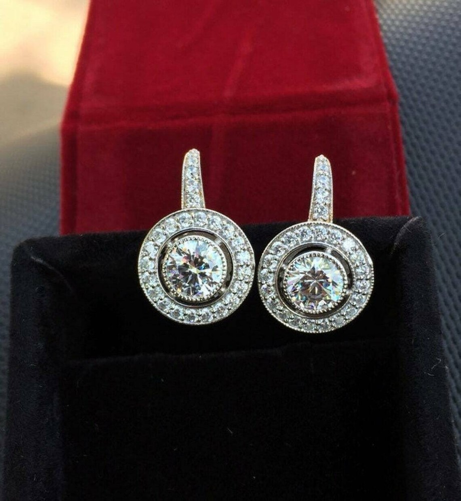 Vintage Art Deco Style 2.85Ct Diamond Drop Dangle 925 Silver Engagement Earrings