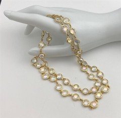 Vintag Bezel Set Austrian AB Clear Crystals Gold Tone Necklace 29.5″ long