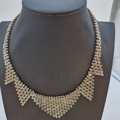 Jakob Bengel Germany Art Deco Chrome Necklace Brickwork Fashion Modernist 16.5″