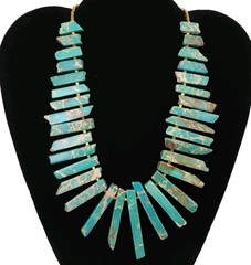Vintage Choker Necklace Graduated Stick Blue Sea Sediment Jasper 15″ Bib/Choker